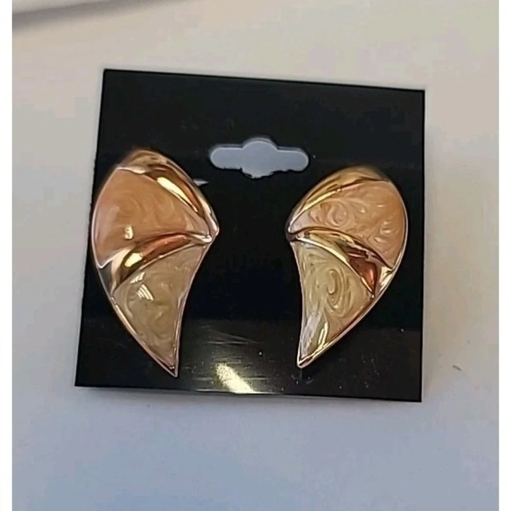 Monet Gold Tone Enamel Earrings Signed Pierced Cone Shape Fashion Party Designer